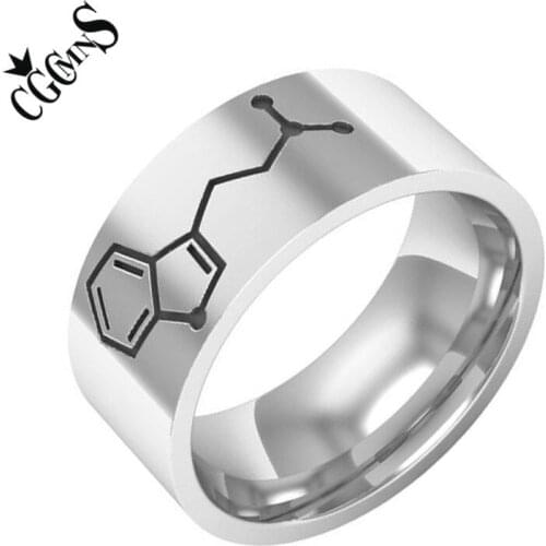 Steel Color DMT Biomolecules Symbol Ring Chemical Molecular Structure Stianless Steel Rings For Student and Research Scholar