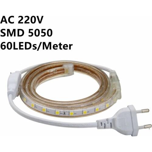 Super Bright SMD5050 Dimmable AC220V LED Strip Light 1M/5M/10M/15M/20M/25M/50M/100M Kitchen Outdoor Garden Lamp Tape