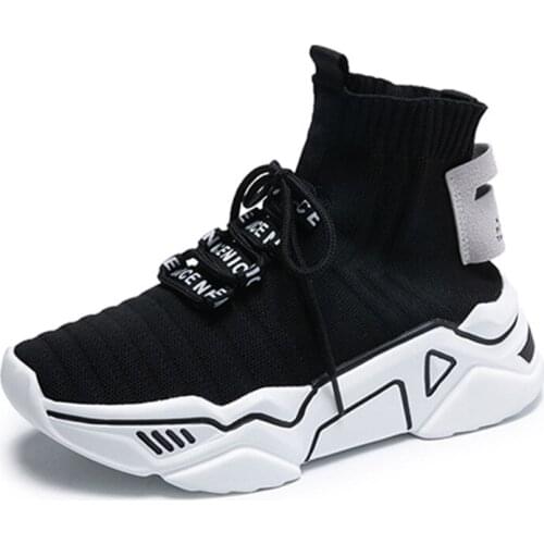 Women Black Ankle Sock Boots 2020 Fashion Spring Autumn Stretch Sock Boots Height Increasing Women Boots Round Toe Women Shoes