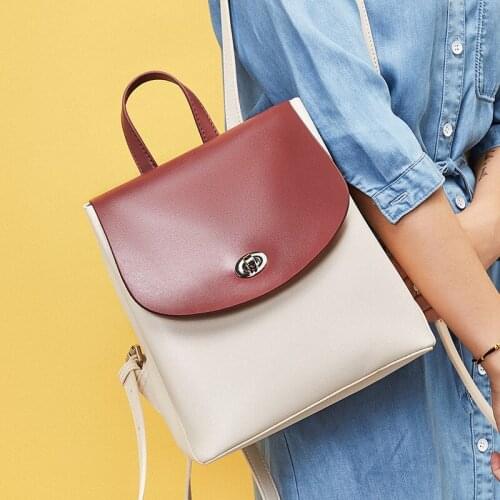 Backpack European and American fashion wild leather contrast color backpack can be shoulder and portable womens backpack sh1100