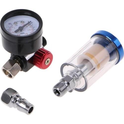 0-150PSI Scratch Air Pressure Regulator Gauge Spray Gun & In-line Water Trap Filter Tool