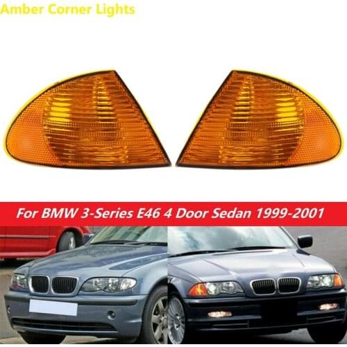 1 Pair Park Signal Corner Marker Lights Lamps Lenses For-BMW 3 Series E46 1998-2001 4 Door Amber 63136902765 63136902766