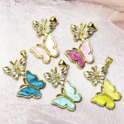 10 Pcs Double butterfly pendant accessories for necklace making Rainbow color jewelry chain Fashion jewelry 7204