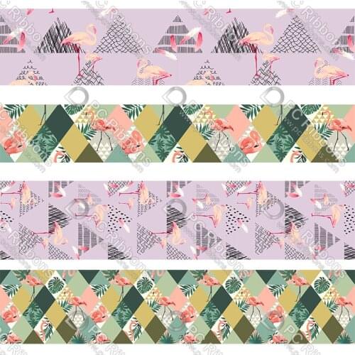 16-75MM Flamingo&Tropical Plants Printed Grosgrain Polyester Ribbon 50 Yards Gift Wrapping Diy Bows Wedding Drections Ribbons