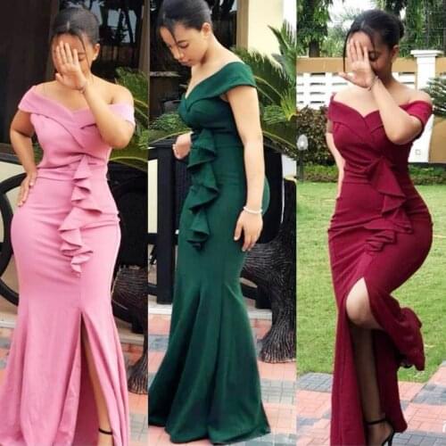 2021 Women Plus Size Dresses Africa Clothing Sexy Slash Neck Folds Split Long Dress Lady Elegant Bridesmaid Evening Party Dress