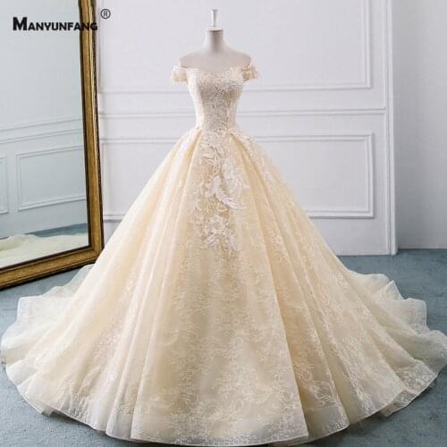 2021 Hot Sale Off the Shoulder Cathedral Train Bridal Ball Gown High-End Custom Made Sweetheart Neck Lace Up Back Wedding Dress