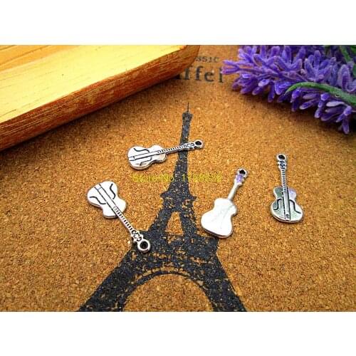 30pcs--Guitar Charms, Antique Tibetan Silver Tone music instrument Guitars Charm Pendants 27x10mm