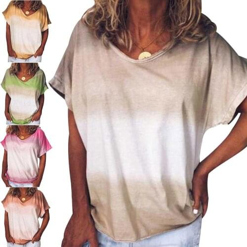 5XL Fashion Summer Women V Neck Short Sleeve Color Block Casual T Shirt Top Blouse Ladies Blouse Streetwear