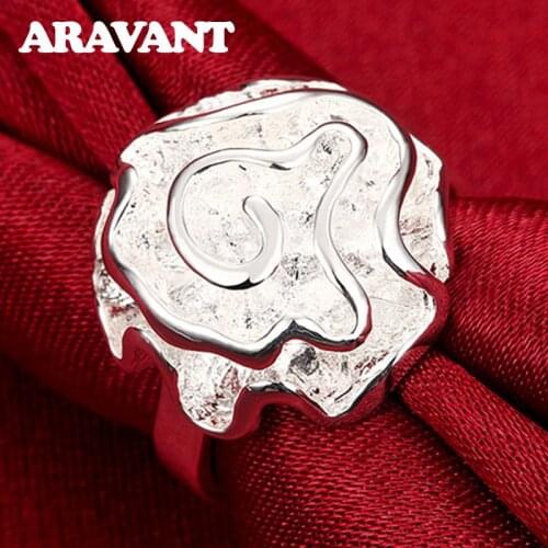 Fashion Silver Rings Rose Flower Finger Ring For Women Valentines Day Gifts