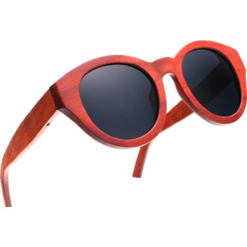 Ablibi Bamboo Wooden Red Polarized Sunglasses for Womens Cats Eyes Designer Unique Wood Sunglasses in Wood Box