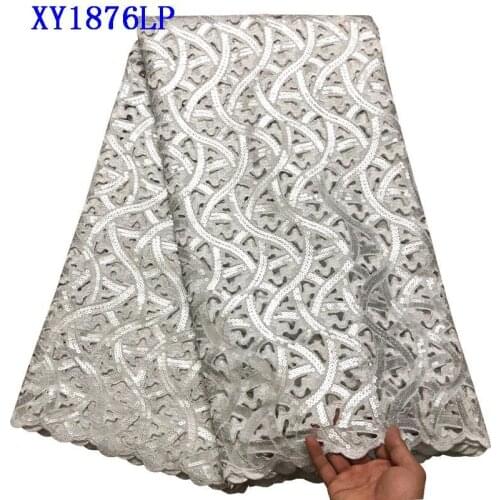 African organza fabric 2018 double organza lace fabric Sequins Swiss voile lace wedding African Dress fabric XY34004