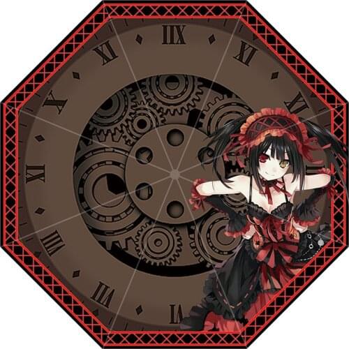 Anime Cartoon DATE A LIVE Cute Tokisaki Kurumi Printing Parasol Rain Folding Umbrella Halloween Cosplay Prop Christmas Gifts