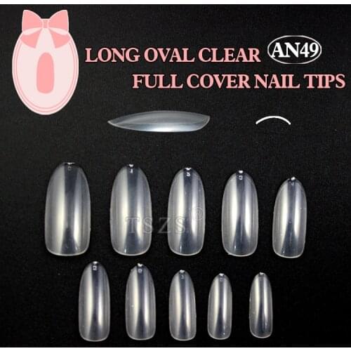 1bag/lot * 500pcs Elegant transparent Natural White Long Oval full cover False nails Tip