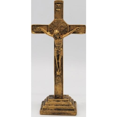 8 Inch Resin Cross stand with Crucifix Antique Gold Finish Religious Figure Jesus Cross crucifix Figurine SY0806G
