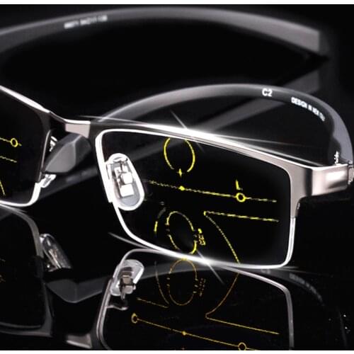 Finished Ultra Light Photochromic Progressive Multifocal Reading Glasses Men Anti-blue Ray Magnifying Presbyopic Glasses Metal