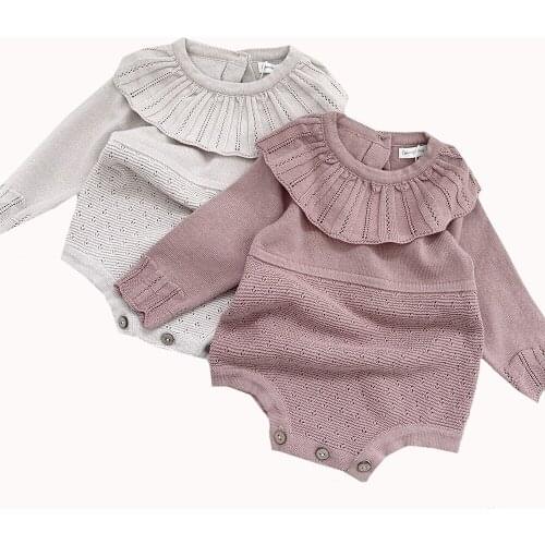 Baby Girls Romper Autumn New Born Baby Knitted Romper Ruffle Long Sleeve Newborn Baby Clothes Infant Baby Jumpsuits Girl overall
