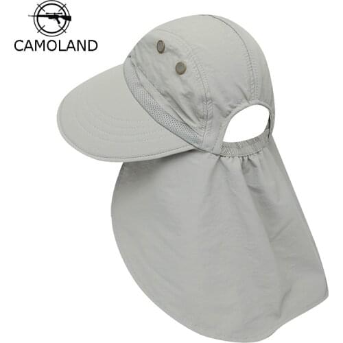 CAMOLAND Summer UV Protection Sun Hat With Neck Flap Female Ponytail Beach Hats Outdoor Women Wide Brim Hiking Bucket Hat