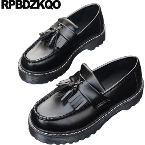 Black ladies vintage designer shoes flats chinese loafers women oxford with tassel shallow latest fringe slip on china round toe