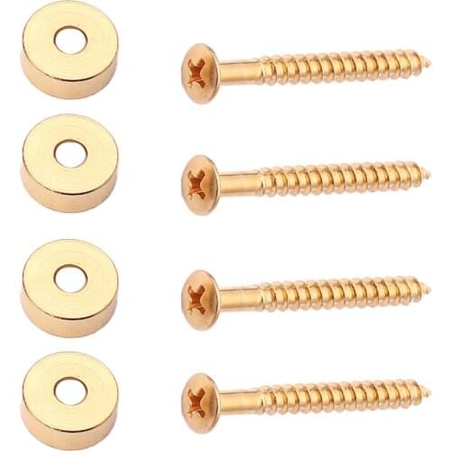 Set of 4 Iron Guitar Bass Neck Joint Ferrules Bushings with Mounting Screws Golden