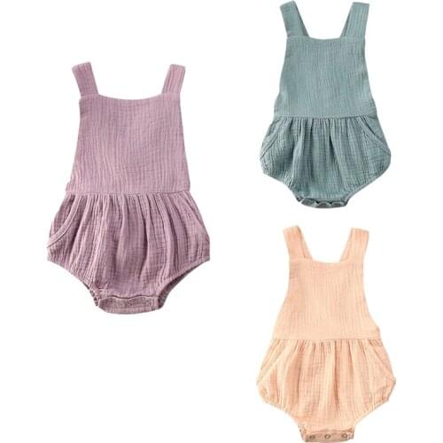 NEW 2020 Summer Newborn Kid Baby Girl Cotton And Linen Clothes Sleeveless Romper Jumpsuit Solid Sunsuit Outfits Overalls