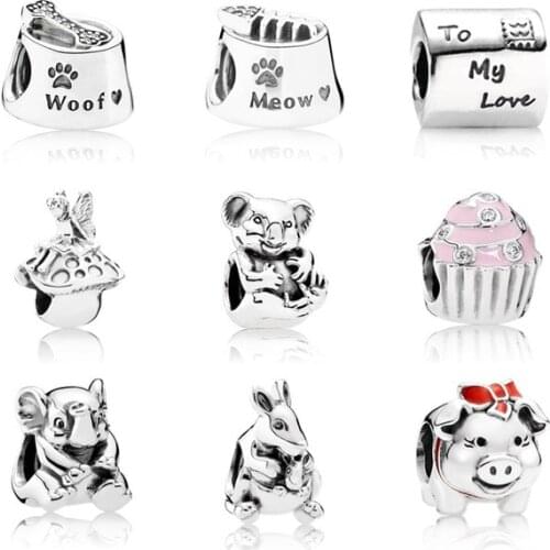 NEW Genuine 925 Sterling Silver Animal flower pig beads Clear CZ Charm bead Fit Bracelet DIY bracelet The factory wholesale