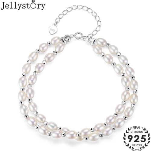Jellystory New Fashion Double-deck Natural Pearl Bracelet with 925 Sterling Silver for Women Fine Jewellery Gifts for Girlfriend