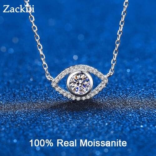 Real Sterling Silver Moissanite Necklace 0.5ct Brilliant Diamond Open Evil Eye Pendant Necklace for Women Men Gift Fine Jewelry