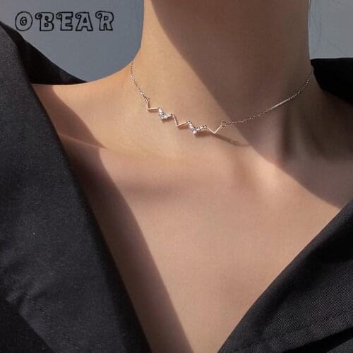 OBEAR Love Heartbeat Curves Necklace for Women Gift Zircon Necklace Choker Ornaments