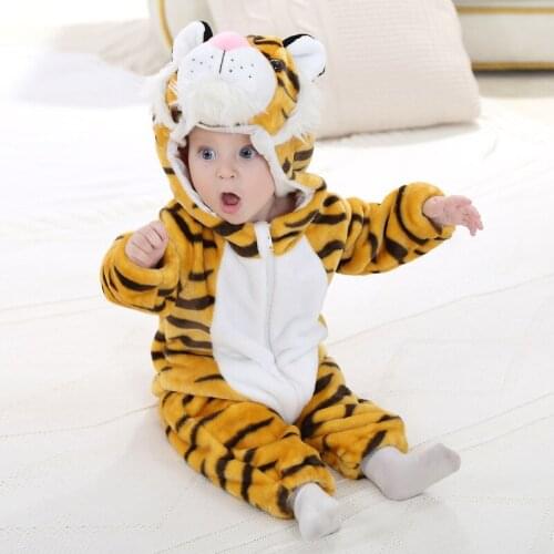 Tiger animal pajamas newborn baby flannel clothes hooded jumpsuit baby animal winter warm thick one-piece pajamas christmas boy