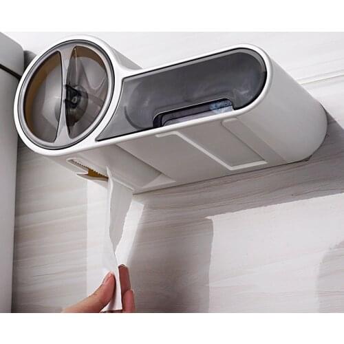 Plastic Toilet Dispenser Waterproof Toilet Paper Holder Bathroom Paper Tissue Box Wall Mounted Roll Paper Storage Box Punch Free