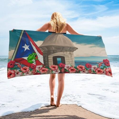 Puerto Rico Flag Frog Hibiscus Beach Towel Luxury Quick-dry Microfiber Bathroom Bath Towels Yoga Mat Picnic Blanket