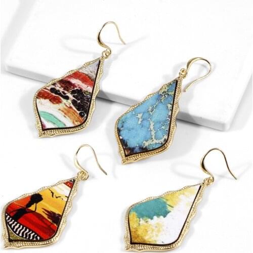 Pri Jin New Earrings Alloy Retro Court Earrings Abstract Painting Ear Hook Women Fashion Dangle Earrings Party Earrings