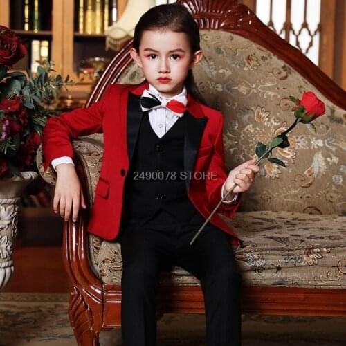 Girls Formal Luxurious Evening Suit Jacket +Vest+ Pants 3pcs Clothing Set Kids Wedding Party Dress Teenager Performance Suit