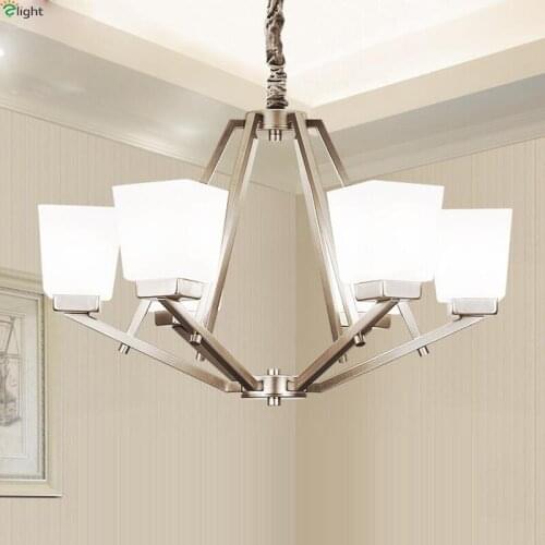 Modern Nickel Metal Led Chandeliers Lighting Dining Room Glass Led Pendant Chandelier Lights Living Room Hanging Lamp Fixtures