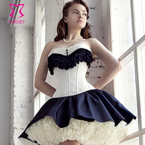 Vintage White Ruffle Stain Overbust Waist Corset Top Gothic Victorian Slim Wedding Bridal Robe Bustier Sexy Lingerie Corselete