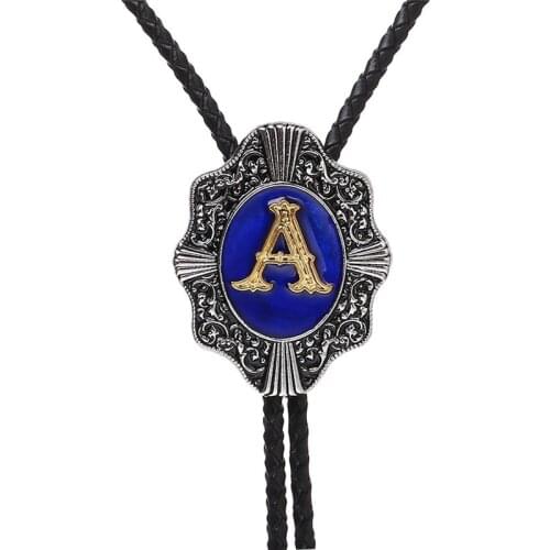 Vintage Western Cowboy Mens BOLO Tie Slide Clip Letter A Shape PU Leather Rope