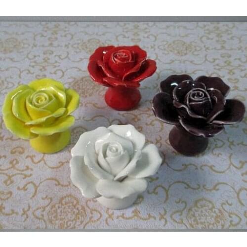 Yellow white black red rose knob Modern Fashion Dresser Drawer Knob Ceramic Kitchen Cabinet Pulls Handles Furniture handles