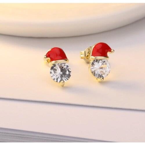 MENGYI Fashion Romantic Cute Simple Christmas Hat Ear Stud Earrings For Women Christmas Jewelry Best Gift Can Be Wholesale