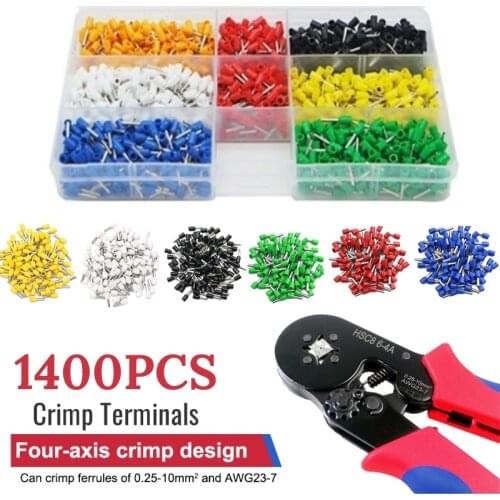 1400pcs/set Insulated Ferrules Cord Pin End Terminal Wire Copper Crimp Connector Kit Tubular Crimping Connectors Plier Assorted