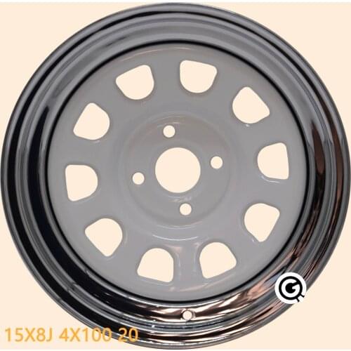 15inch steel wheel chrome 8J 4 holes 4X100 offset 20 MINI bB rims deep lip white gold