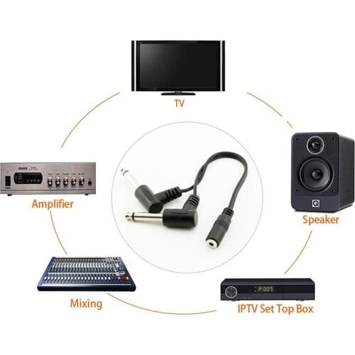 3.5mm Mini 1/8 inch TRS Stereo Female Jack to Dual 1/4 6.35mm Male Plug Mono TS Right Angle Audio Adapter Y Splitter Cable
