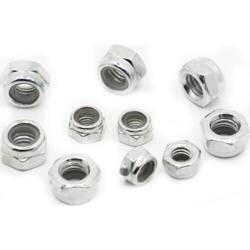 5-20pcs M2 M2.5 M3 M4 M5 M6 M8 M10 M12 M16 Carbon Steel White Zinc-plated Hex Nylon Insert Lock Nut Self-locking Nylock Locknut