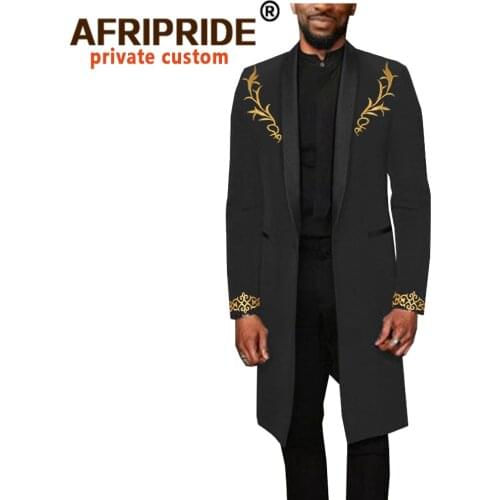 African Men Clothes Dashiki Print Long Coats Jacket Slim Fit Formal Party Wedding Long Sleeve Ankara Clothing AFRIPRIDE A2014004