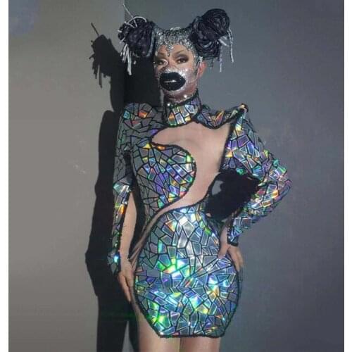 Sparkly Colorful AB Sequins Dress WomensDance Stage Wear Female Singer Stretch sexy Costume