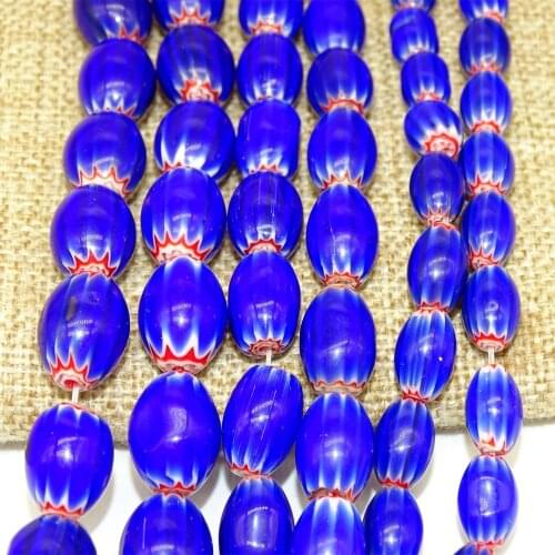Oval Shape Flower Patterns Blue Millefiori Glass Loose Beads 9x5mm 12x8mm 15x10mm 16x12mm for DIY Crafts Jewelry Making Findings