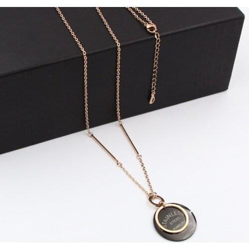 Stainless Steel Geometry black Round Pendants Necklace Couple Romantic Sweater chain Necklaces Women Wedding Jewelry Xmas Gift