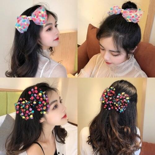 Color Wave Dot Rabbit Ears Headband Cute Korean Ins Net red Sweet Wild Headband Bow Hairpin Net Yarn Big Bow Hairpin