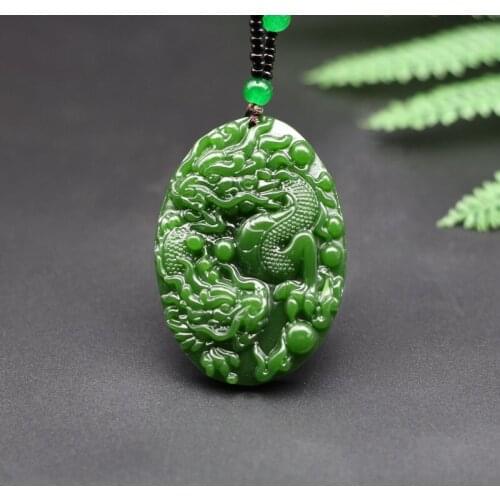 Dragon Natural Green Jade Pendant Necklace Beads Chinese Hand-Carved Charm Jadeite Jewelry Fashion Amulet for Men Lucky Gifts