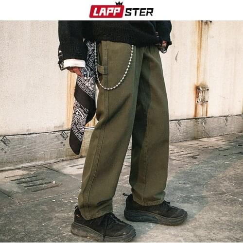 LAPPSTER Men Japanese Streetwear Jeans Harem Pants 2021 Overalls Mens Vintage Denim Pants Male Oversized Hip Hop Joggers Pants