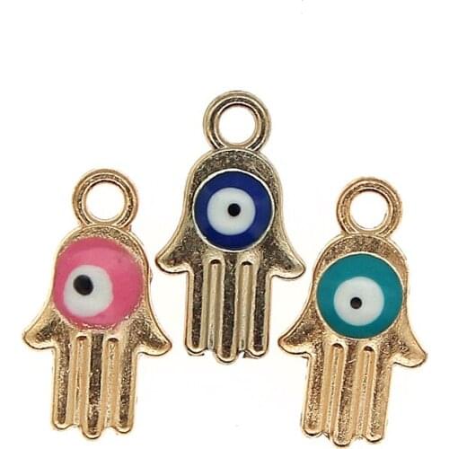 20pcs/lot Turkish Blue Eye Alloy Palm Hand Demon Eye Enamel Charms For Metal Earrings Bracelet DIY Jewelry Makings Findings